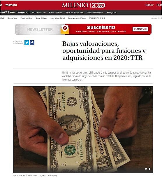 Bajas valoraciones, oportunidad para fusiones y adquisiciones en 2020: TTR